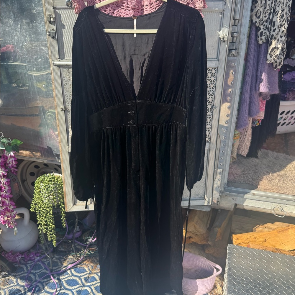 Free People Black Velvet Long Sleeve Maxi Dress